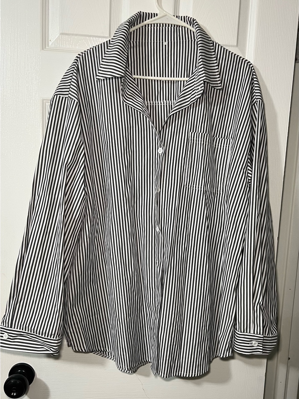 Womens Black & White Striped Button-Up Shirt